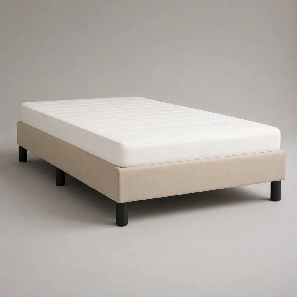 Polsterbett mit Matratze 90 × 200 cm, Stoffbezug, Beige/Weiß/Schwarz