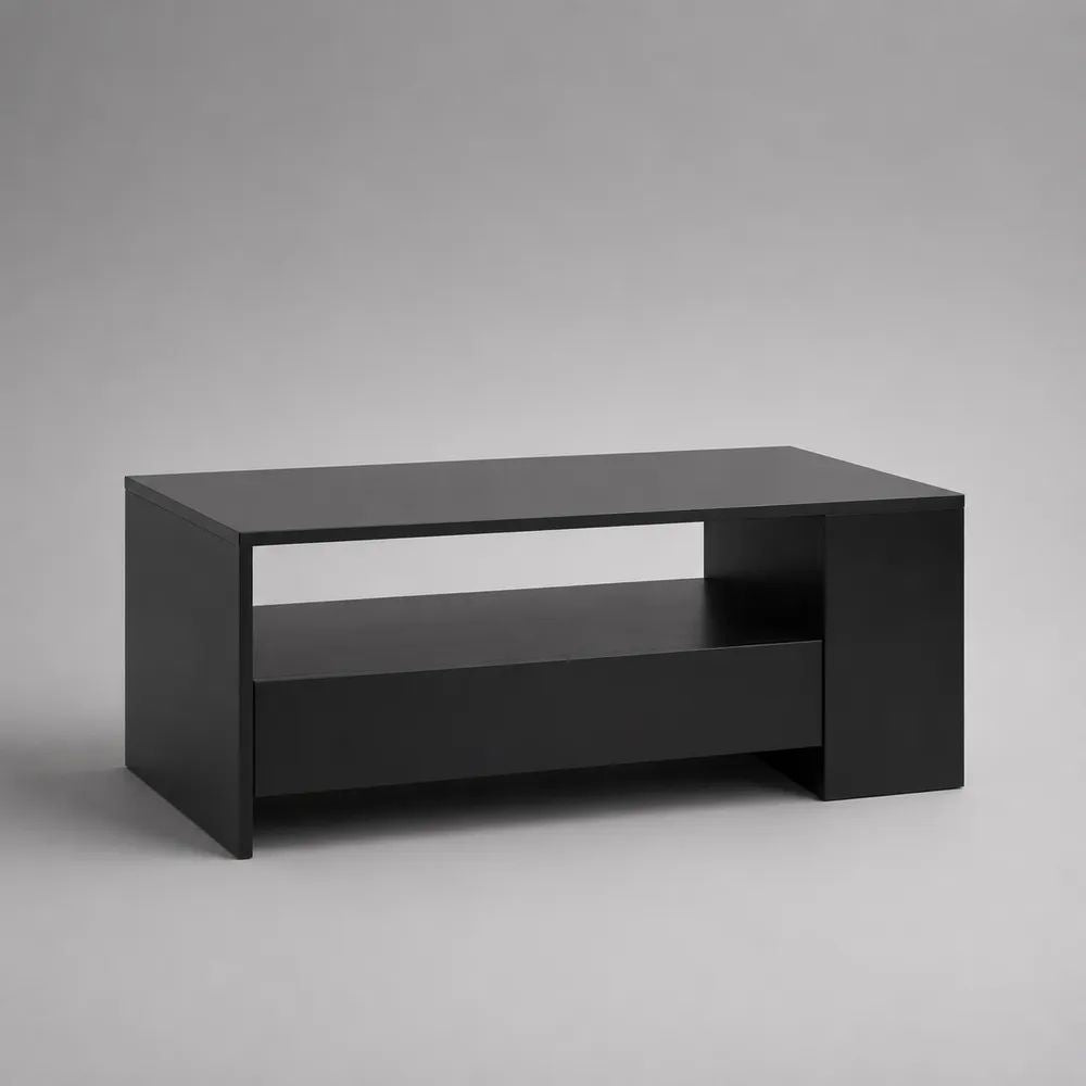 TV-Lowboard aus Holz mit Schublade und 2 offenen Fächern, Schwarz, 100 × 40 × 50 cm