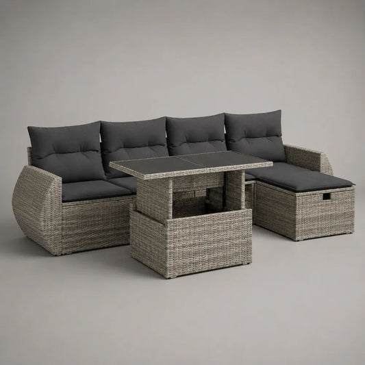 3-teiliges Gartenlounge-Set aus PE-Rattan mit höhenverstellbarem Glastisch und Stauraum, Grau/Anthrazit, 250 × 160 × 75 cm