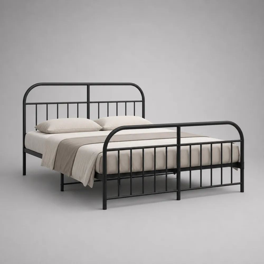 Metallbett-Doppelbett aus pulverbeschichtetem Stahl, Schwarz, Liegefläche 160 × 200 cm