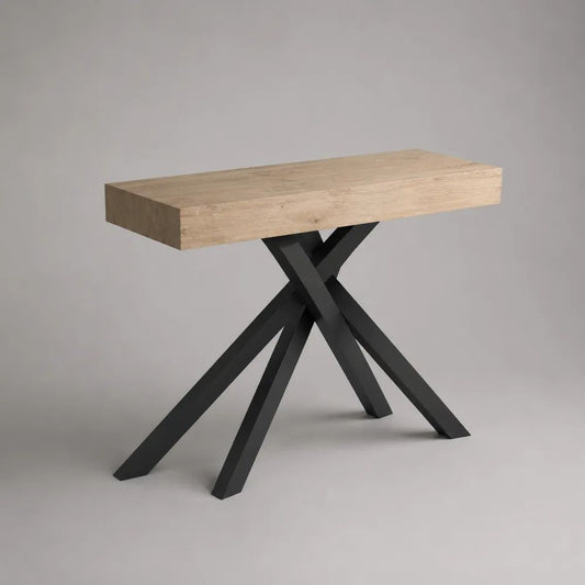 Konsolentisch aus massiver Eiche und pulverbeschichtetem Stahl, Natur/Schwarz, 100 × 40 × 80 cm