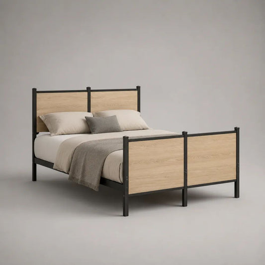 Doppelbett aus pulverbeschichtetem Stahl und MDF, Schwarz/Natur, 168 x 208 x 110 cm, Liegefläche 160 x 200 cm