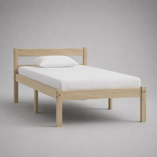 Einzelbett-Bettgestell aus massivem Kiefernholz, Natur, Liegefläche 90 × 200 cm, Gesamtmaß 206 × 96 × 80 cm