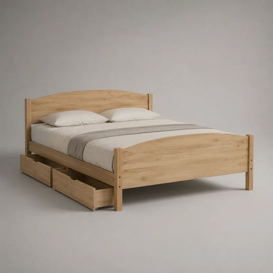 Doppelbett-Bettgestell aus massivem Kiefernholz mit 2 Schubladen, Natur, Liegefläche 160 × 200 cm