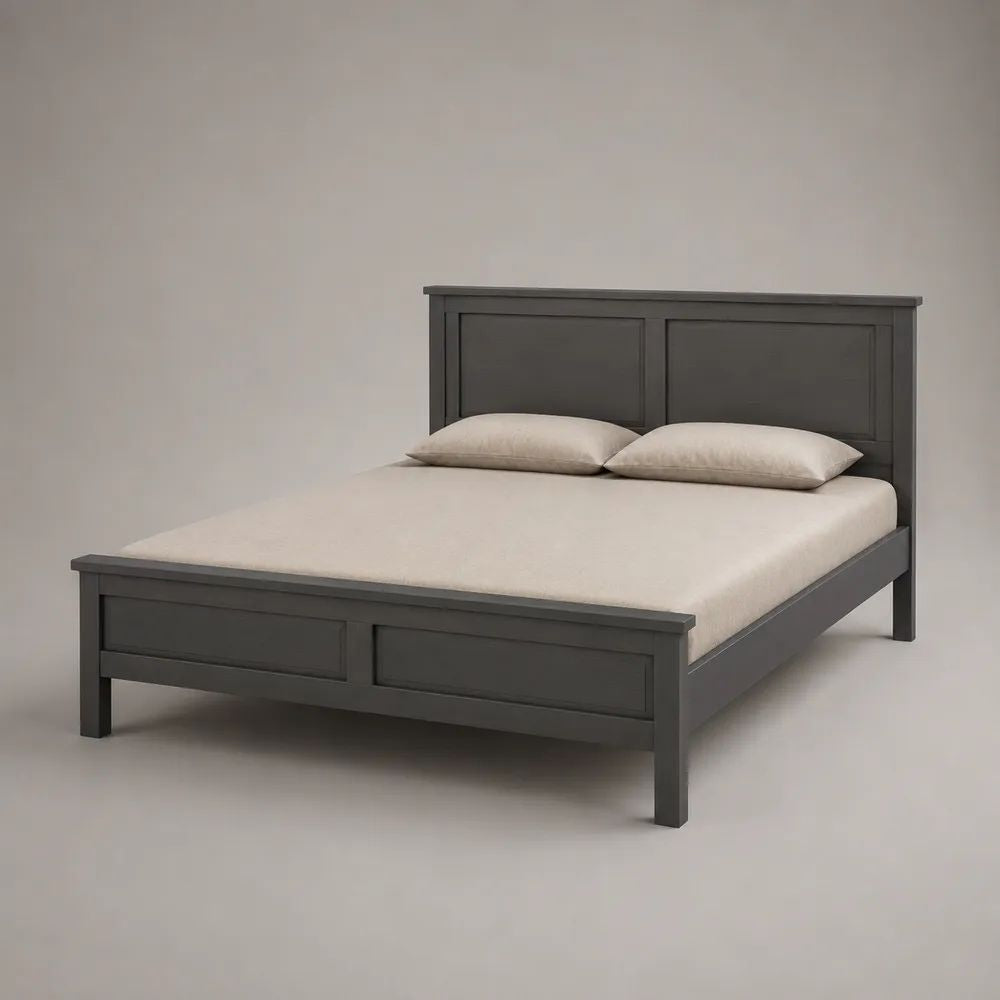 Doppelbett aus massivem Kiefernholz mit Lattenrost, Grau, Liegefläche 160 × 200 cm, Gesamtmaß 210 × 170 × 110 cm